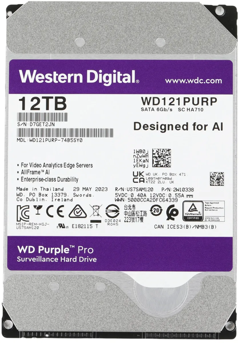 Жесткий диск WD Purple Pro WD121PURP, 12ТБ, HDD, SATA III, 3.5"