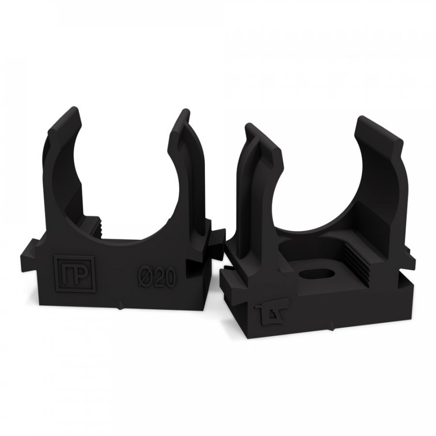 Крепеж-клипса для труб, d20, безгалоген. (HF), атмосферостойкая, черн., прямой монтаж