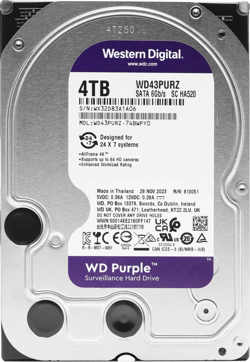 Жесткий диск WD Purple WD43PURZ, 4ТБ, HDD, SATA III, 3.5"